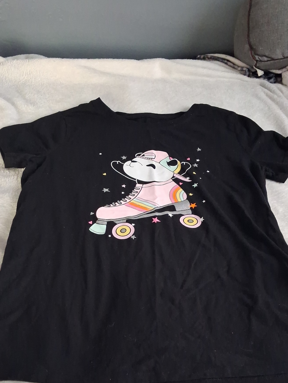 Cat & Jack Black Tee with Pink Rainbow Roller Skate Graphic